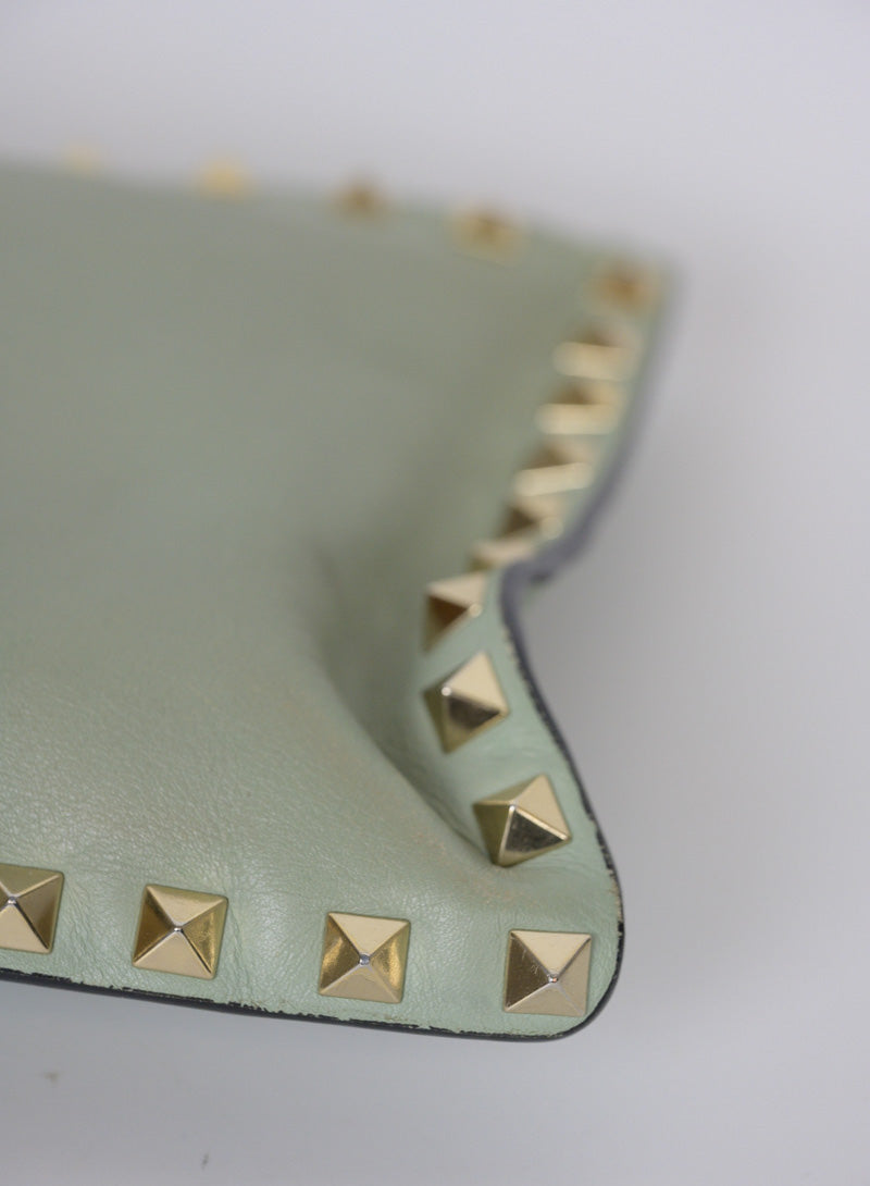 Valentino Rockstud Pochette Handbag in Sage Green - Perfect for Evening Parties & Date Nights