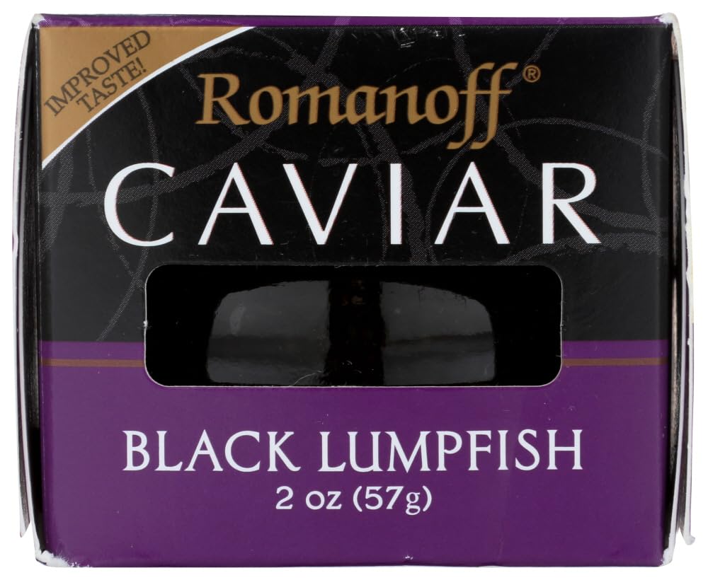 Premium Romanoff Black Lumpfish Caviar - 2 oz Jar (Pack of 12) | Gourmet Seafood Delicacy for Special Occasions & Fine Dining