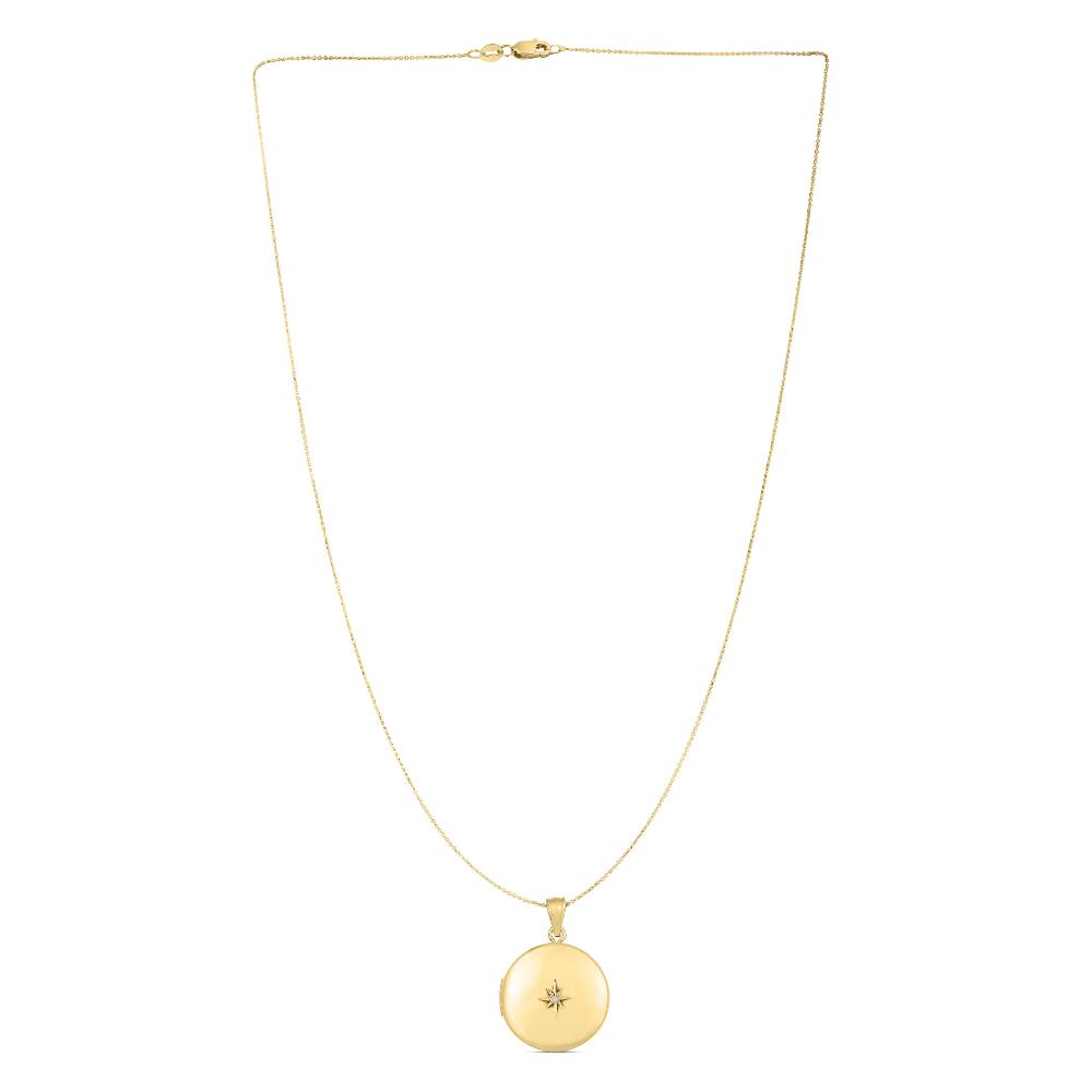 14K Gold Diamond Round North Star Pendant Necklace - Elegant Jewelry Gift for Women, Perfect for Anniversaries & Special Occasions