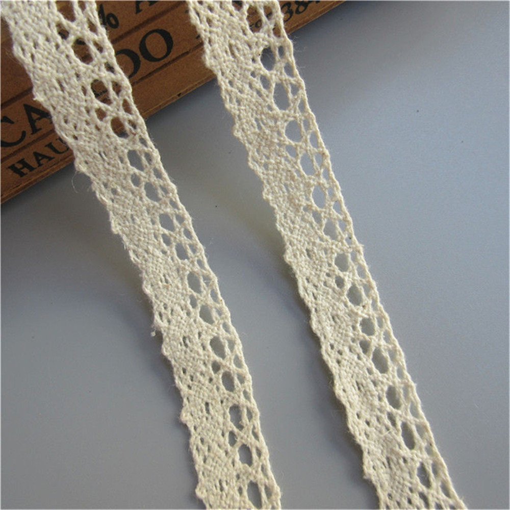 10 Meters Cotton Crochet Cluny Lace Trim - 1.5cm Wide Vintage Beige Ribbon for Sewing, DIY Crafts, Wedding Dress Embellishment & Fabric Applique - Perfect for Bridal Gowns, Home Decor, and Clothing Embroidery