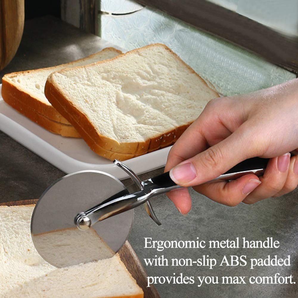 Professional Stainless Steel Pizza Cutter Wheel with Non-Slip Handle - Sharp Blade for Cutting Pizza, Pie Crust & Pastry Dough | Easy to Clean | Perfect for Home Kitchens, Pizzerias & Parties
