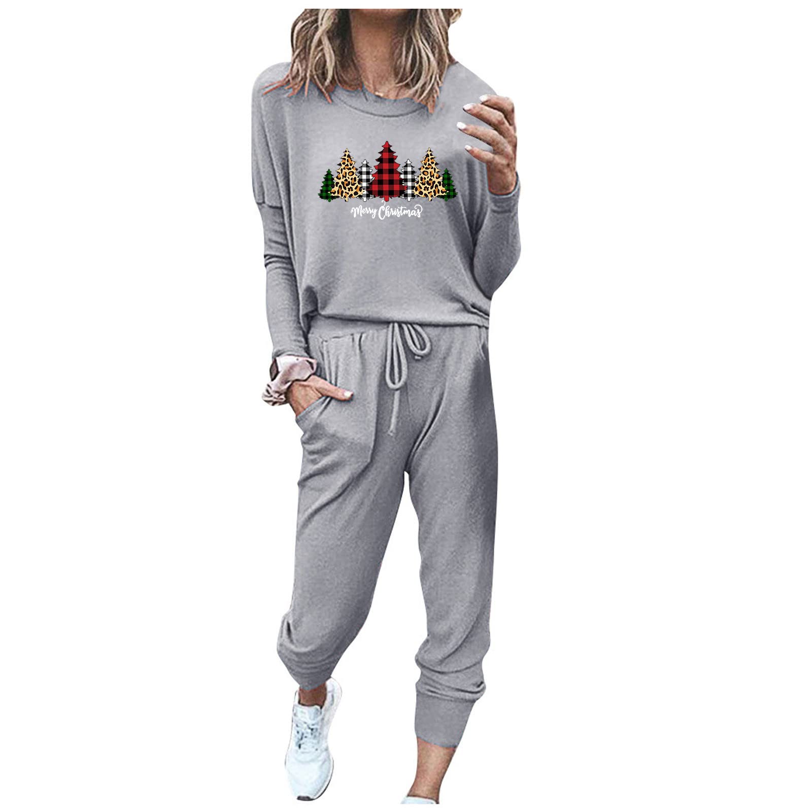 Xiloccer Women's 2-Piece Sweatsuit Set - Cozy Christmas Lounge Wear & Jogging Outfit - Soft Fleece Tracksuit for Casual Wear, Home Relaxing, and Gym Workouts