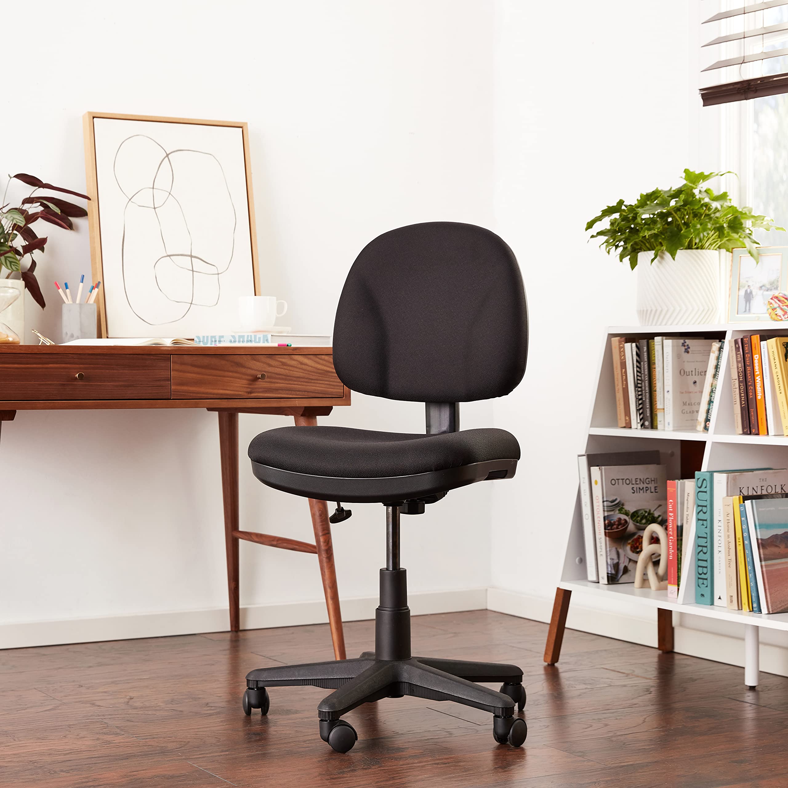 Office Star Ergonomic Pneumatic Office Chair with Thick Padded Seat & Lumbar Support - Adjustable Swivel Task Chair for Home Office, Computer Desk & Gaming (Black)