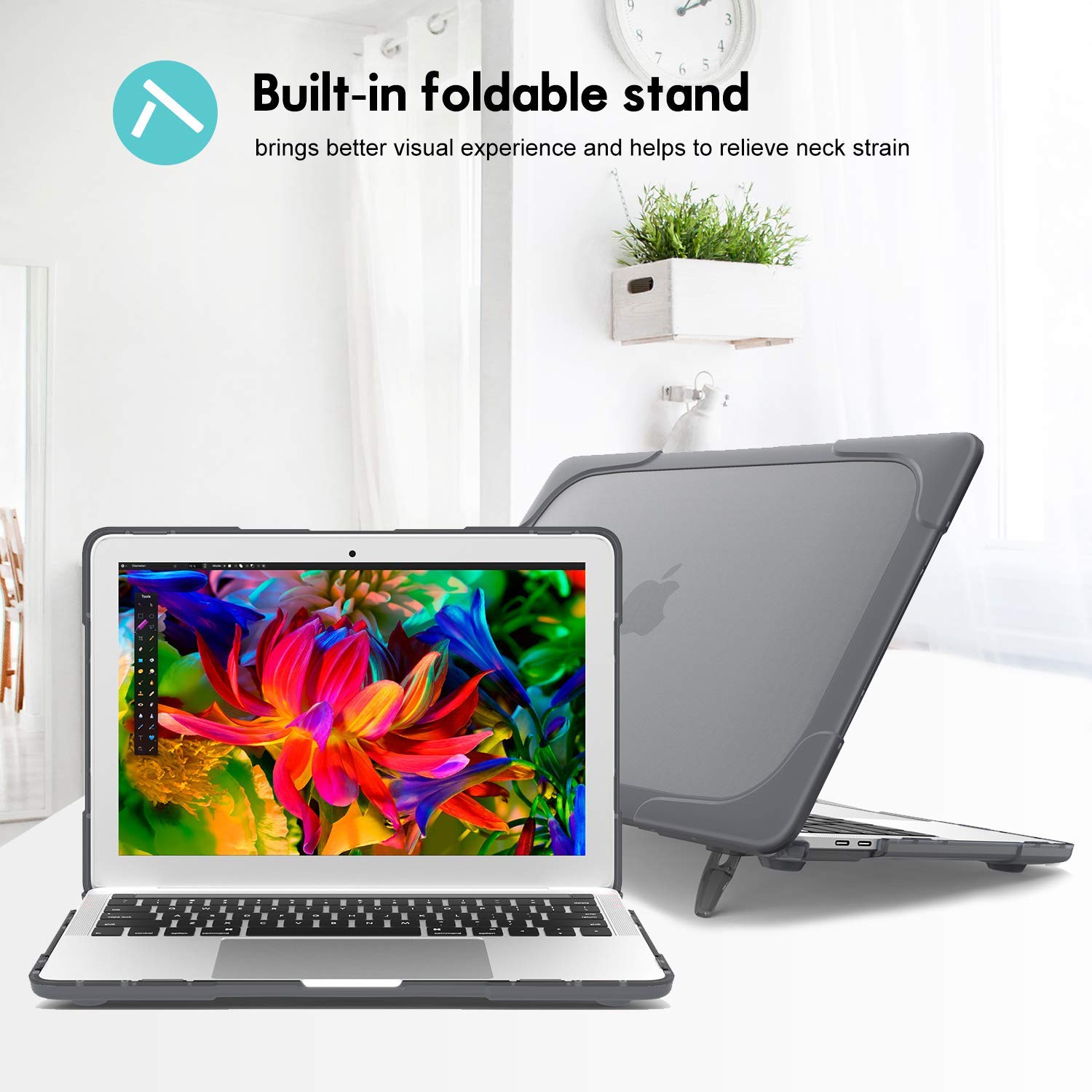 ProCase Heavy Duty Protective Case for MacBook Air 13 Inch (2020/2019/2018) with 2-Pack Screen Protectors - Shockproof Cover for MacBook Air 13 & Pro 13 | Perfect for Travel, Office & School Use