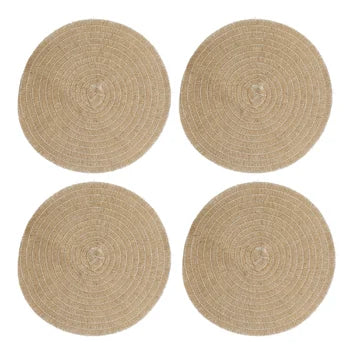 Eco-Friendly Set of 4 Natural Jute Placemats - 38cm Round Hessian Table Mats for Dining, Kitchen & Home Decor