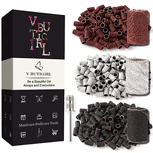 V BUTIGIRL 300 Pcs Nail Drill Sanding Bands - 80/180/240 Grit Efile Bits for Manicure Pedicure & Gel Nail Care | Professional Nail Art Tools for Salon & Home Use