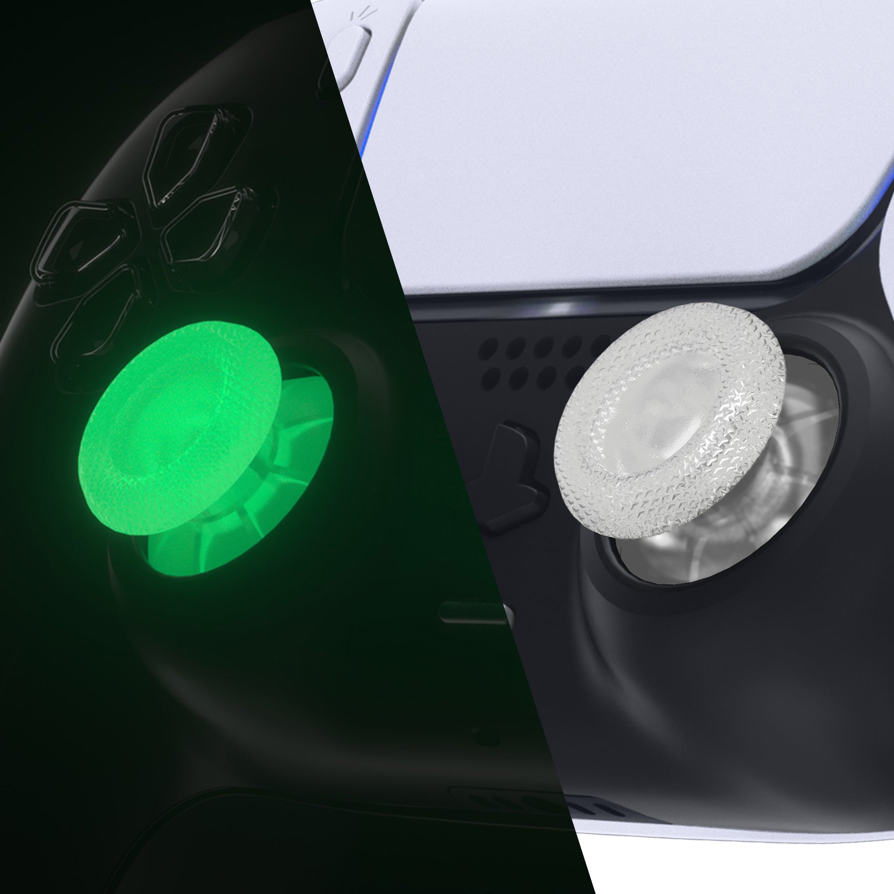 eXtremeRate Glow in Dark Green Replacement Thumbsticks for PS5 Controller - Custom Analog Joystick Compatible with PS5 & PS4 All Models (JPF632) - Perfect for Gaming in Low Light & Night Play