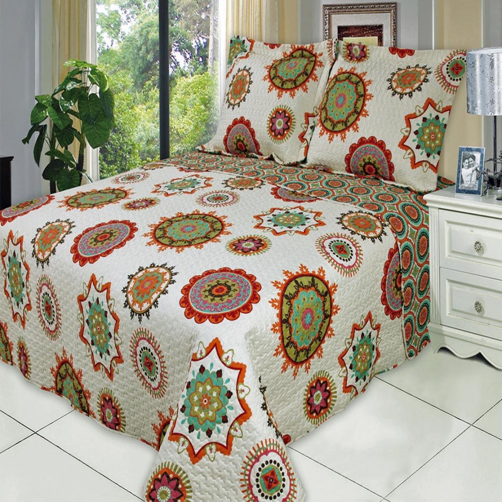 3-Piece Julia Oversized Luxury Quilt Set - Wrinkle-Free Coverlet with Pillow Shams | Ultra Soft Bedding for Master Bedroom, Guest Room & Dorm Decor
