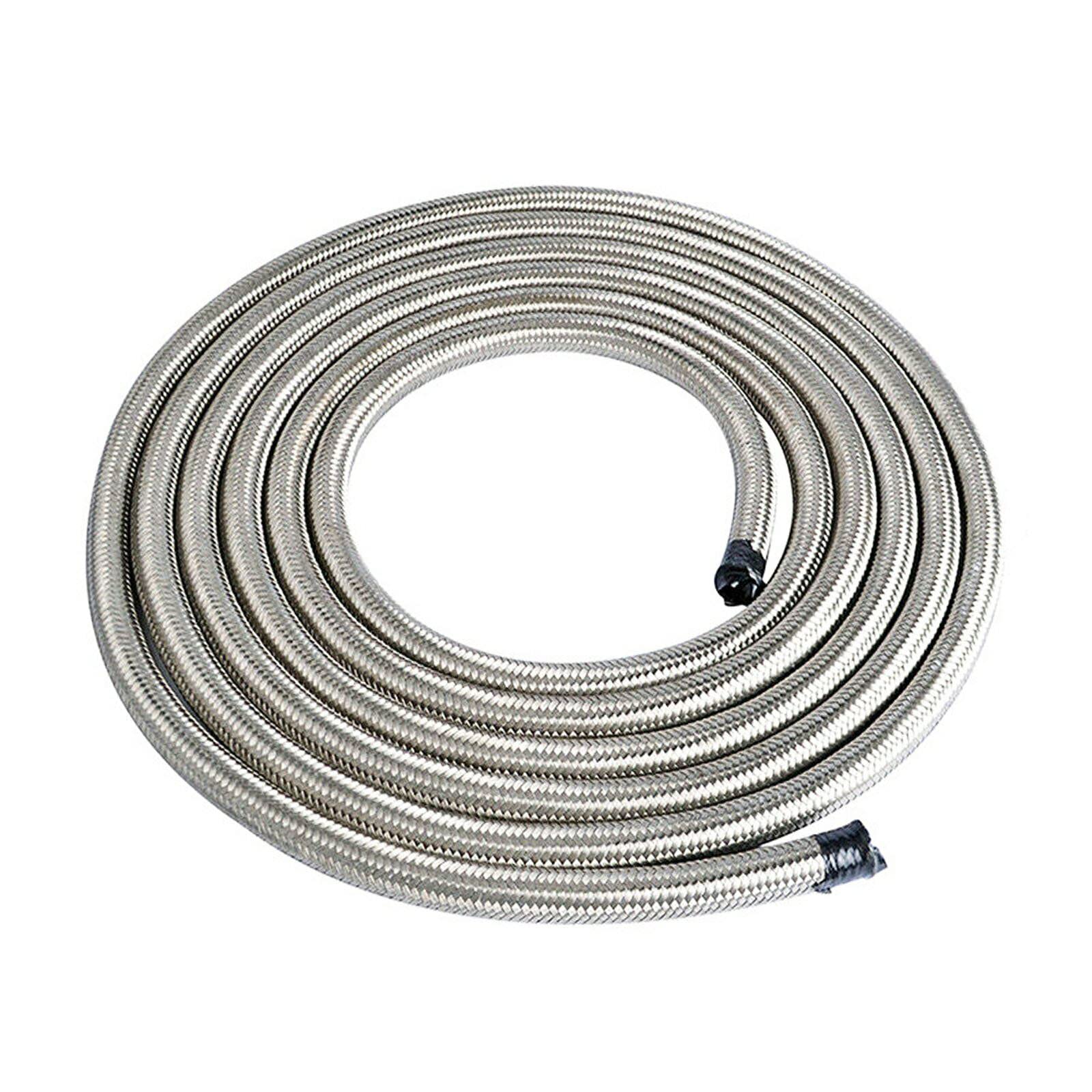 6AN 5FT Stainless Steel Braided Fuel Hose - Gas & Oil Line for Automotive & Marine