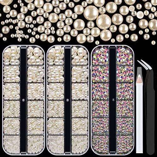 AB Crystals + Beige Pearls