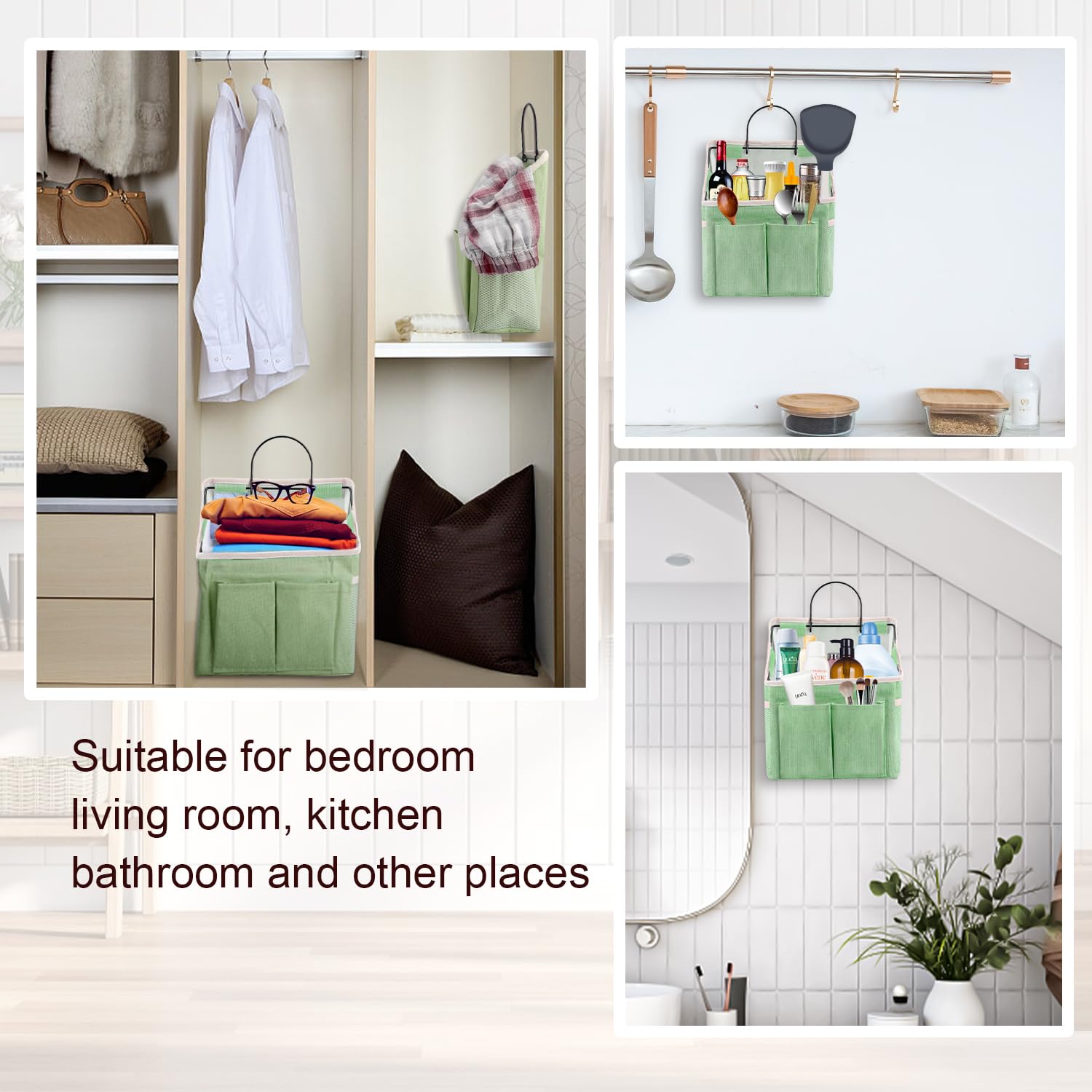 LYroo 2 Pack Green Wall Hanging Organizer with Pockets - Storage Basket for Bathroom, Bedroom, Kitchen, Dorm & RV - Perfect for Preppy Room Decor & Space Saving Organization