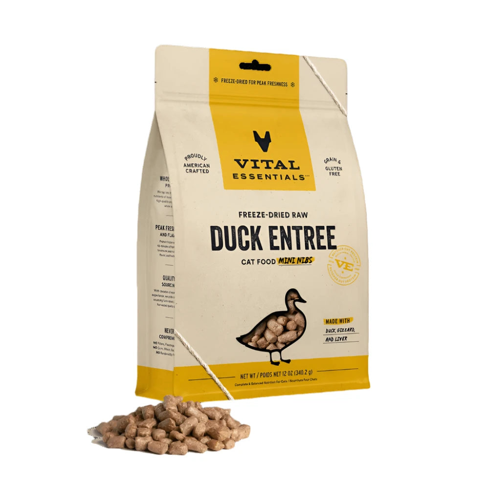 Freeze-Dried Raw Duck Entree Mini Nibs Cat Food - Grain-Free, High-Protein Treat for Cats - Perfect for Training, Snacking & Travel