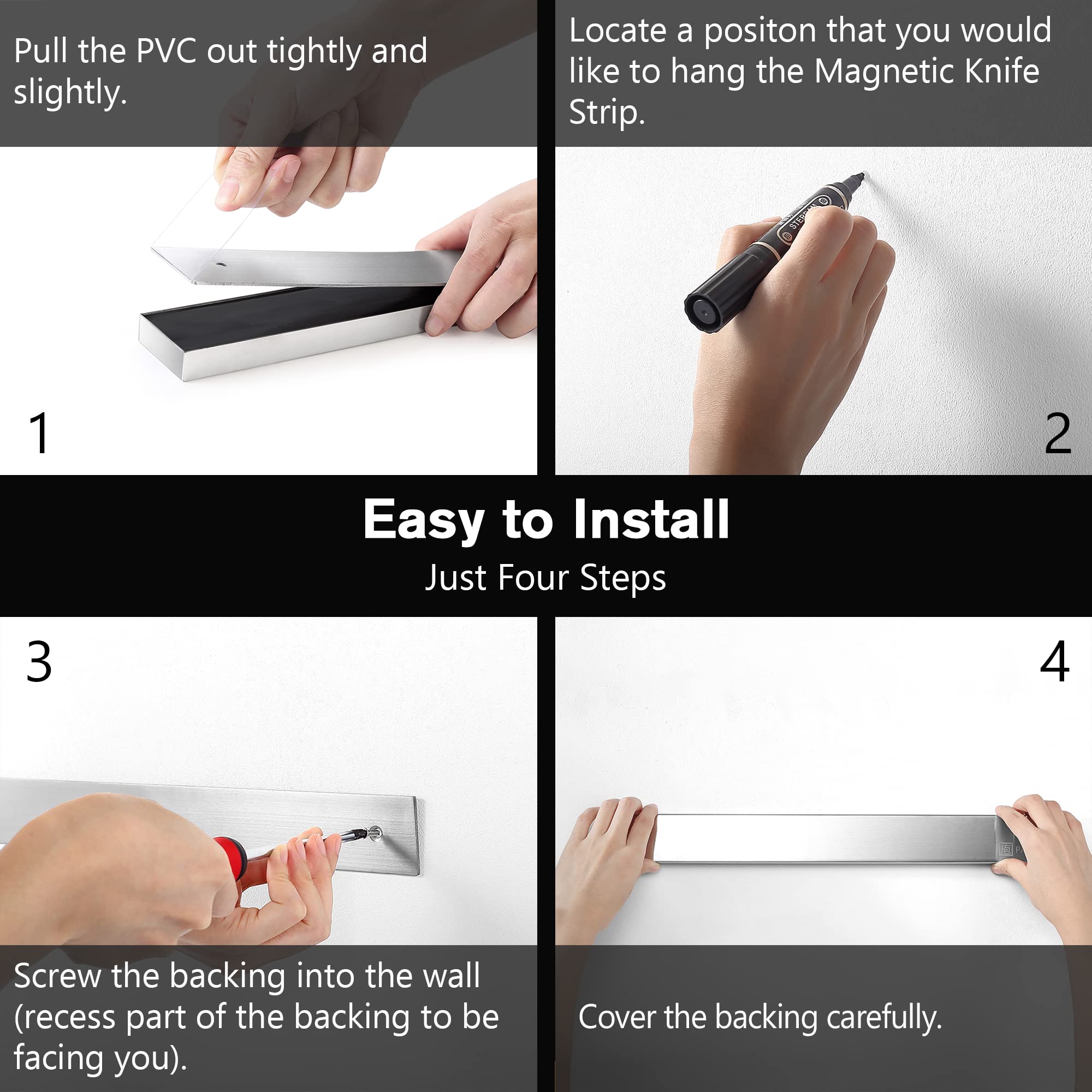 Paudin 17.7 Inch Magnetic Knife Bar - Wall Mount Stainless Steel Knife Holder & Organizer for Kitchen Knives, Utensils, Tools | Perfect for Home, Restaurant & Professional Chef Use