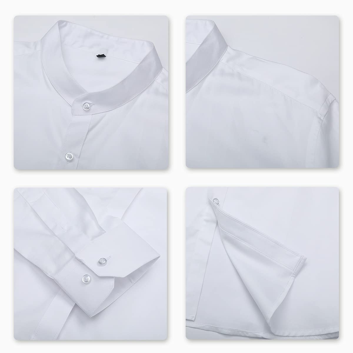Men's Formal & Casual Slim Fit Long Sleeve Tuxedo Shirts with Grandad Collar - White, Black, Dark Blue - Perfect for Weddings, Business Meetings & Smart Casual Outfits