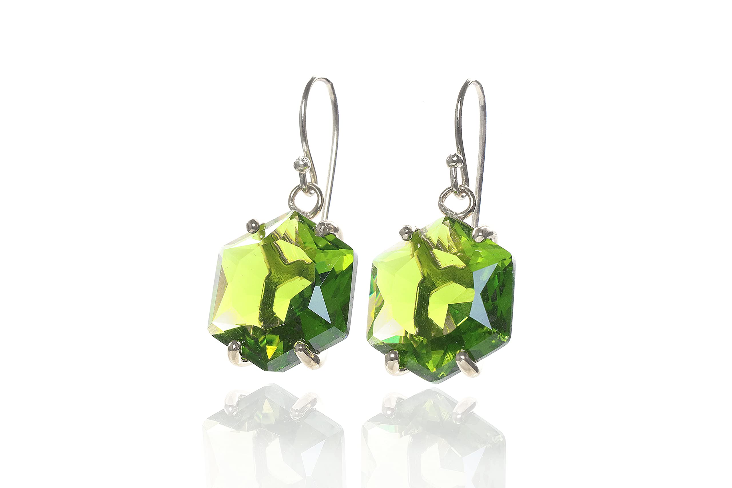 Handmade Hexagon Peridot Dangle Earrings - August Birthstone Jewelry in Sterling Silver, Green Gemstone Statement Earrings for Women | Perfect for Bridal, Party & Everyday Wear