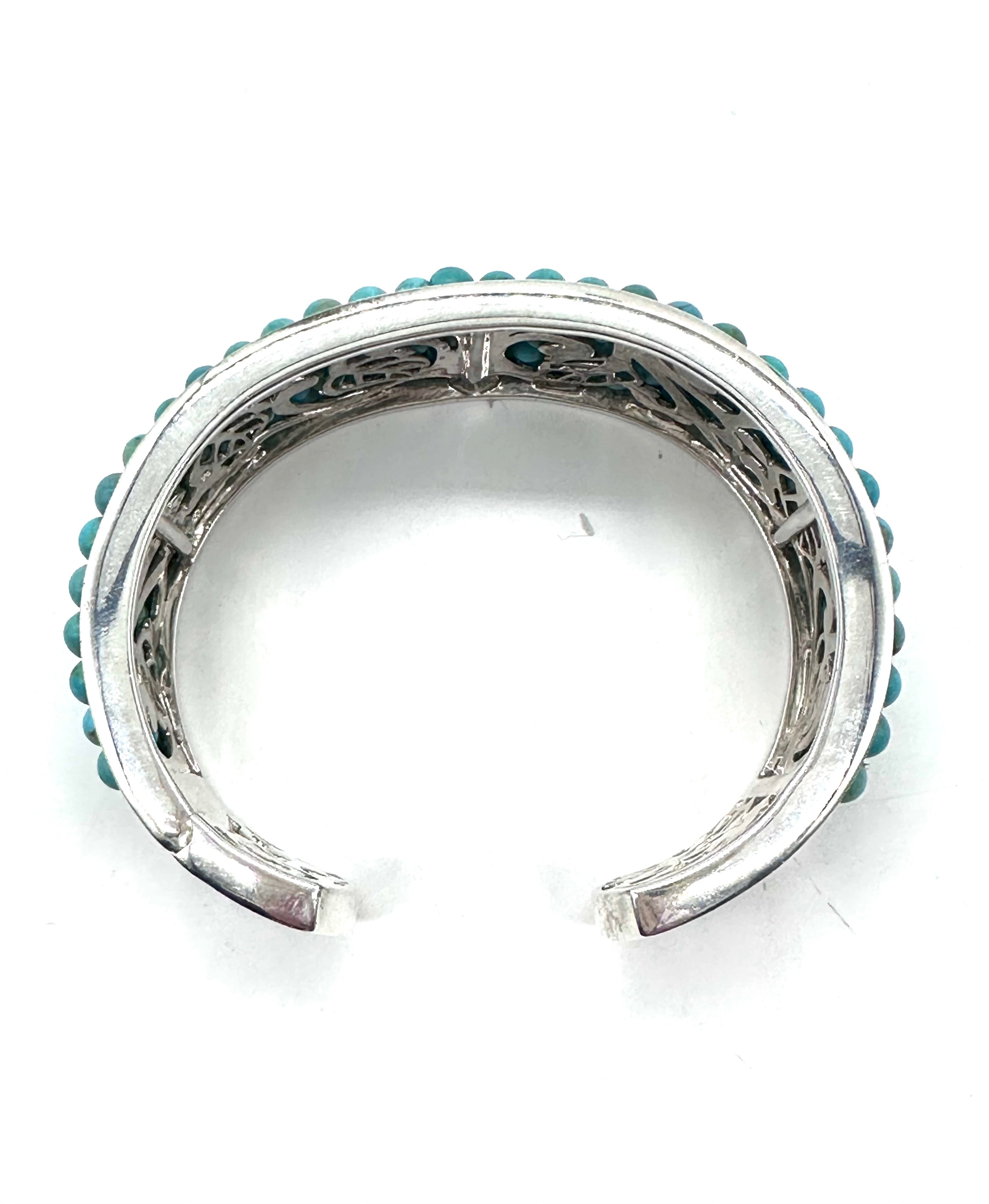 Sterling Silver Blue Turquoise Bead Cuff Bracelet for Women | Handmade Boho Jewelry | Perfect for Casual Wear, Parties & Gifts