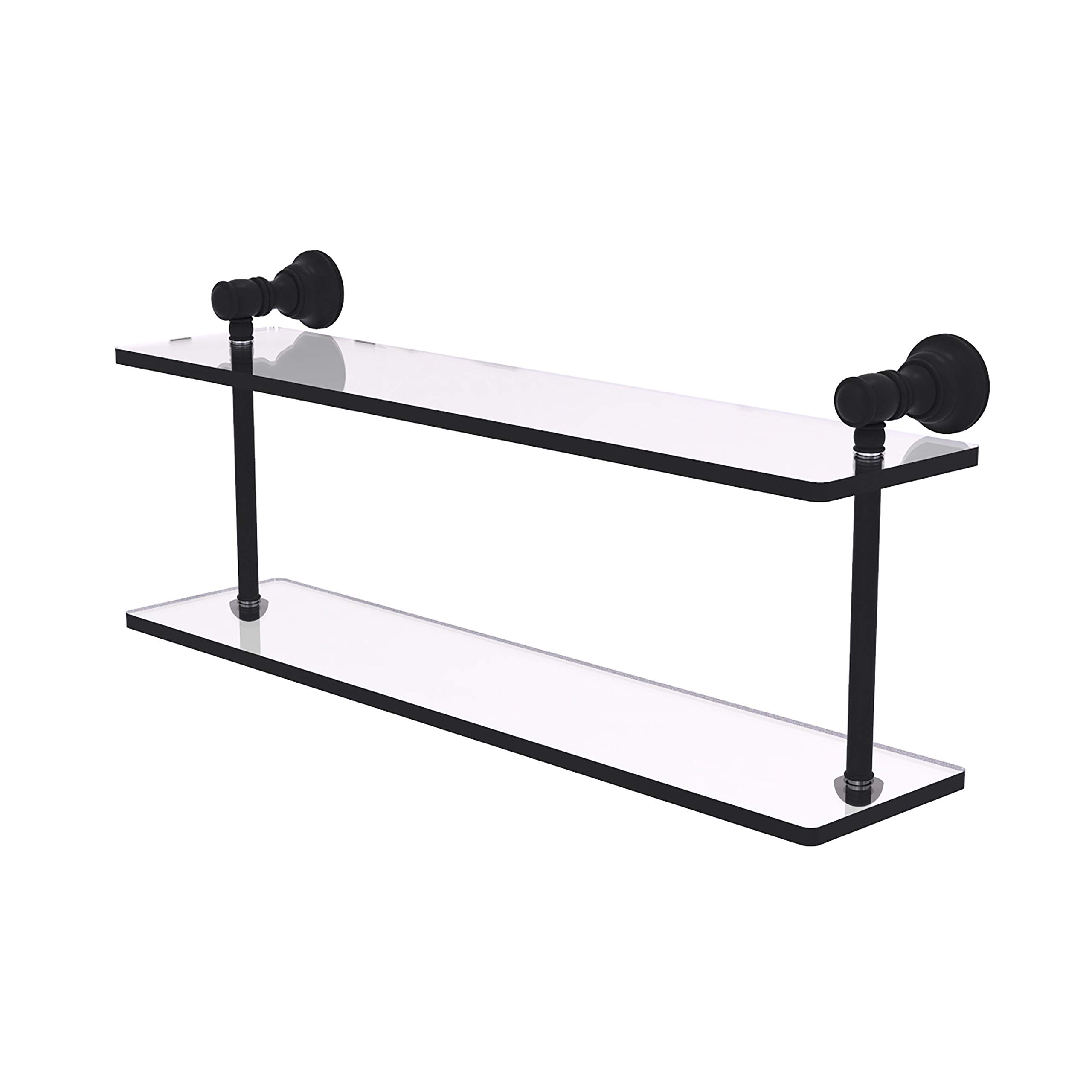 Allied Brass CL-2-22 Carolina Collection 22 Inch Two-Tiered Glass Shelf in Matte Black - Perfect for Bathroom, Kitchen, and Living Room Storage & Display