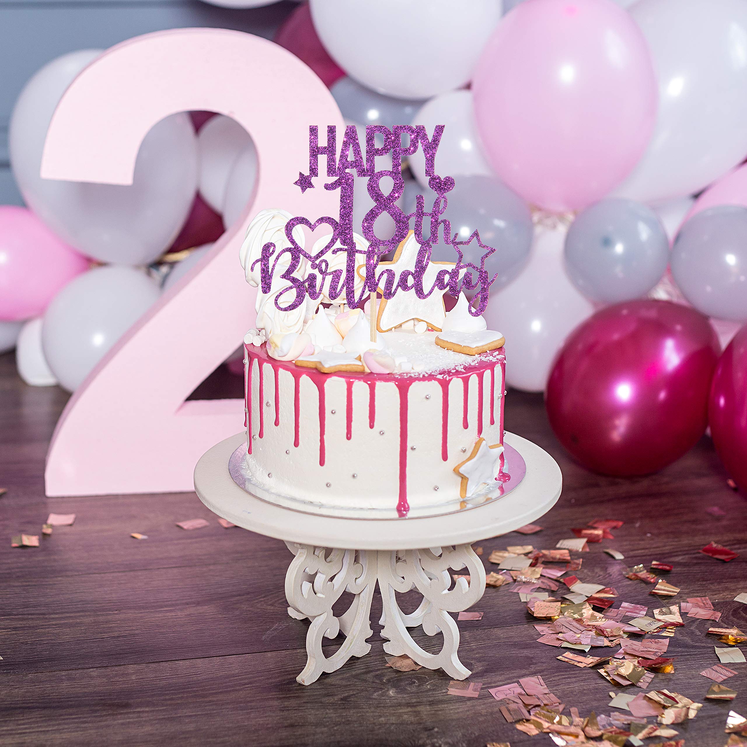 INNORU Purple Glitter Happy 18th Birthday Cake Topper - Cheers to 18 Years Celebration Decor for Eighteen AF Party | Perfect for Milestone Birthday Cakes, Sweet 16 Upgrades & Coming of Age Celebrations