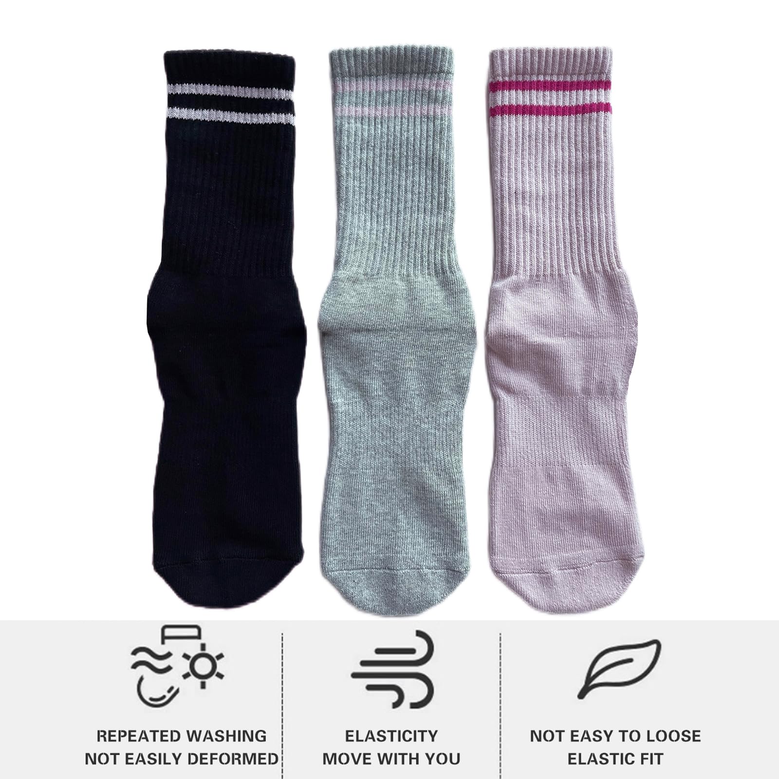 JCZANXI Non-Slip Yoga Socks for Women - Grippy Workout Socks for Yoga, Pilates, Barre & Dance - Cushioned Crew Socks with Toe Grip - Perfect for Home Fitness, Studio Classes & Cold Floors