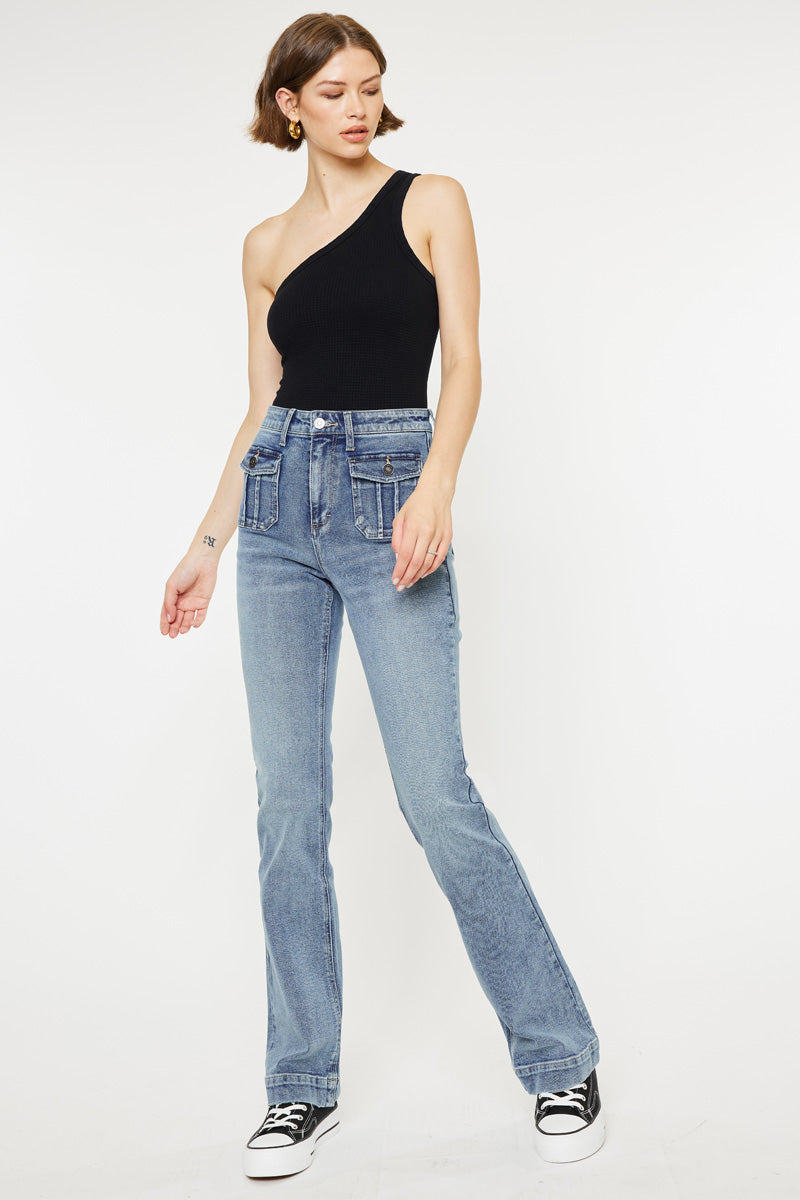 Vintage High Rise Bootcut Jeans for Women - Carrie Denim Pants with Retro Style | Perfect for Casual Wear, Date Night & 90s Fashion Outfits