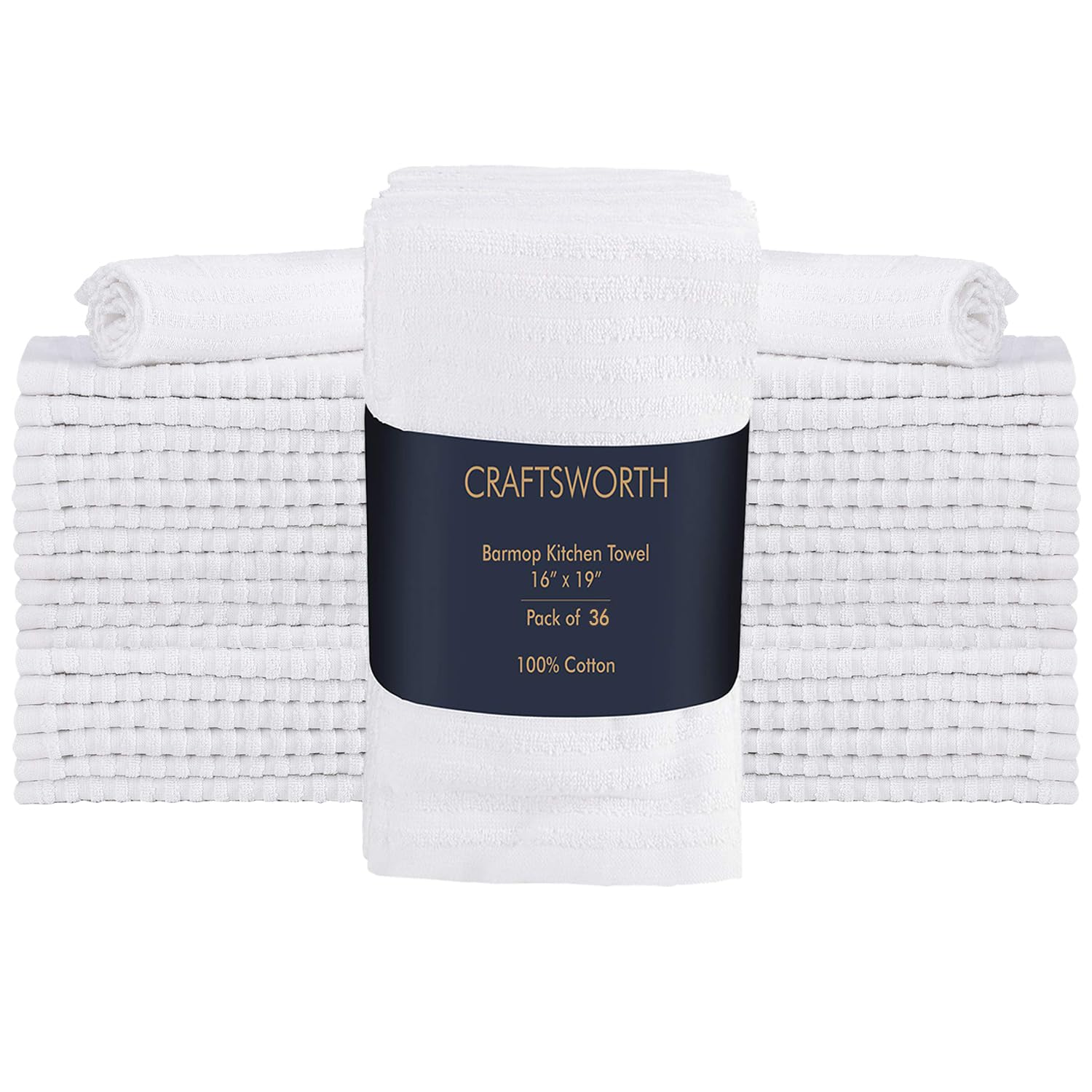 100% Cotton Bar Mop Towels - 36 Pack Premium Absorbent Kitchen & Bar Towels (16x19 Inches) - White - Ideal for Cleaning, Dish Drying & Commercial Use