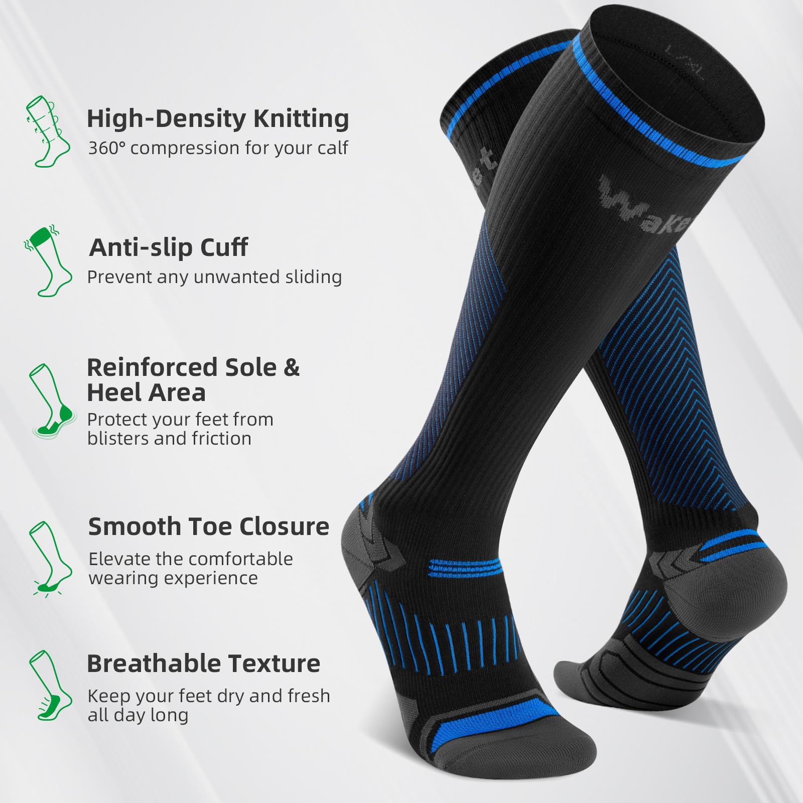 **20-33mmHg Compression Socks for Men & Women (3 Pairs) – Knee High Support Stockings for Running, Sports, Fitness & Hiking – Improve Circulation & Reduce Swelling – Perfect for Travel, Work & Recovery**