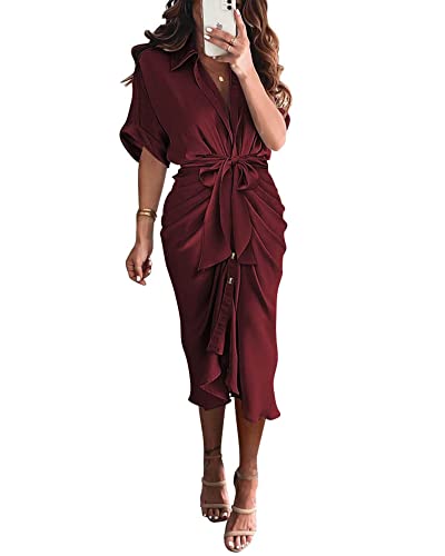 Short Sleeve Dark Wine Red