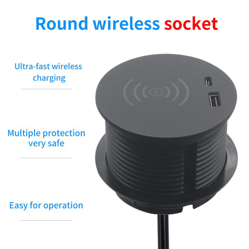 Wireless Charging Dock with USB Cable Management - 9cm Compact Desk Organizer (Black) - Perfect for Office, Home & Workspace Clutter-Free Charging