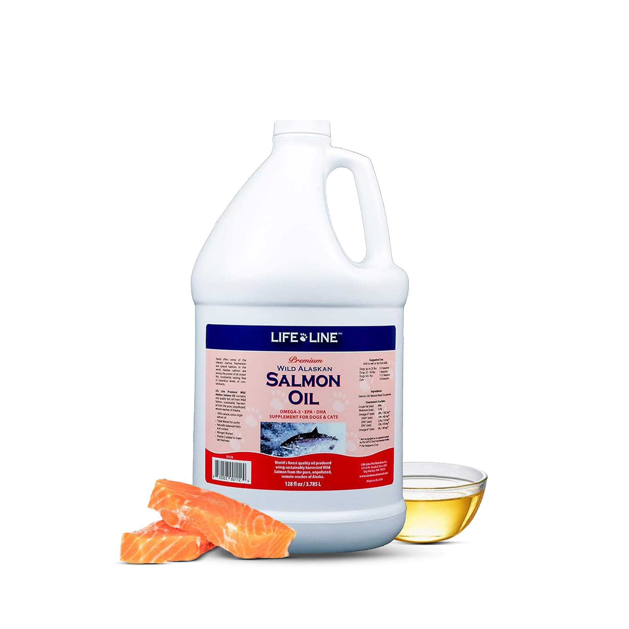 Life Line Pet Nutrition Wild Alaskan Salmon Oil Omega-3 Supplement for Dogs & Cats – Supports Skin, Coat, Brain, Eye & Heart Health – 128 oz – Ideal for Daily Pet Wellness & Allergy Relief