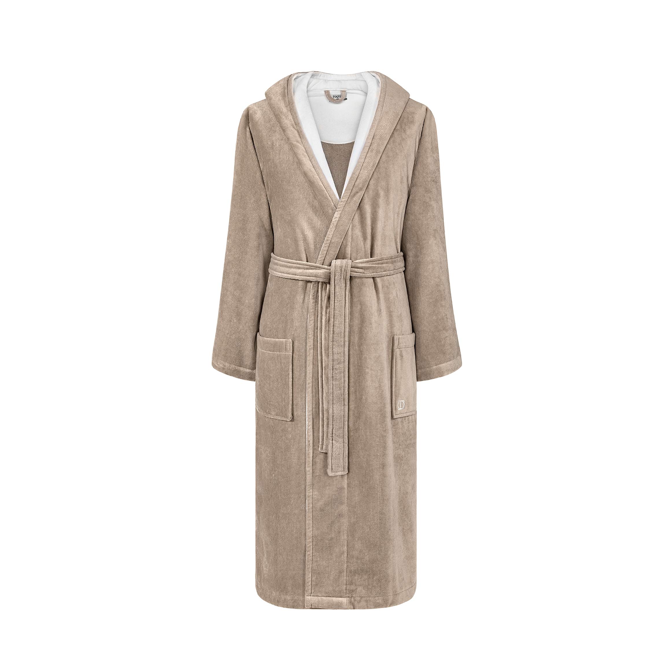 ART-LINE 100% Cotton Men's Long Velour Robe - Soft White with Pale Brown - Perfect for Spa, Lounging & Relaxation at Home