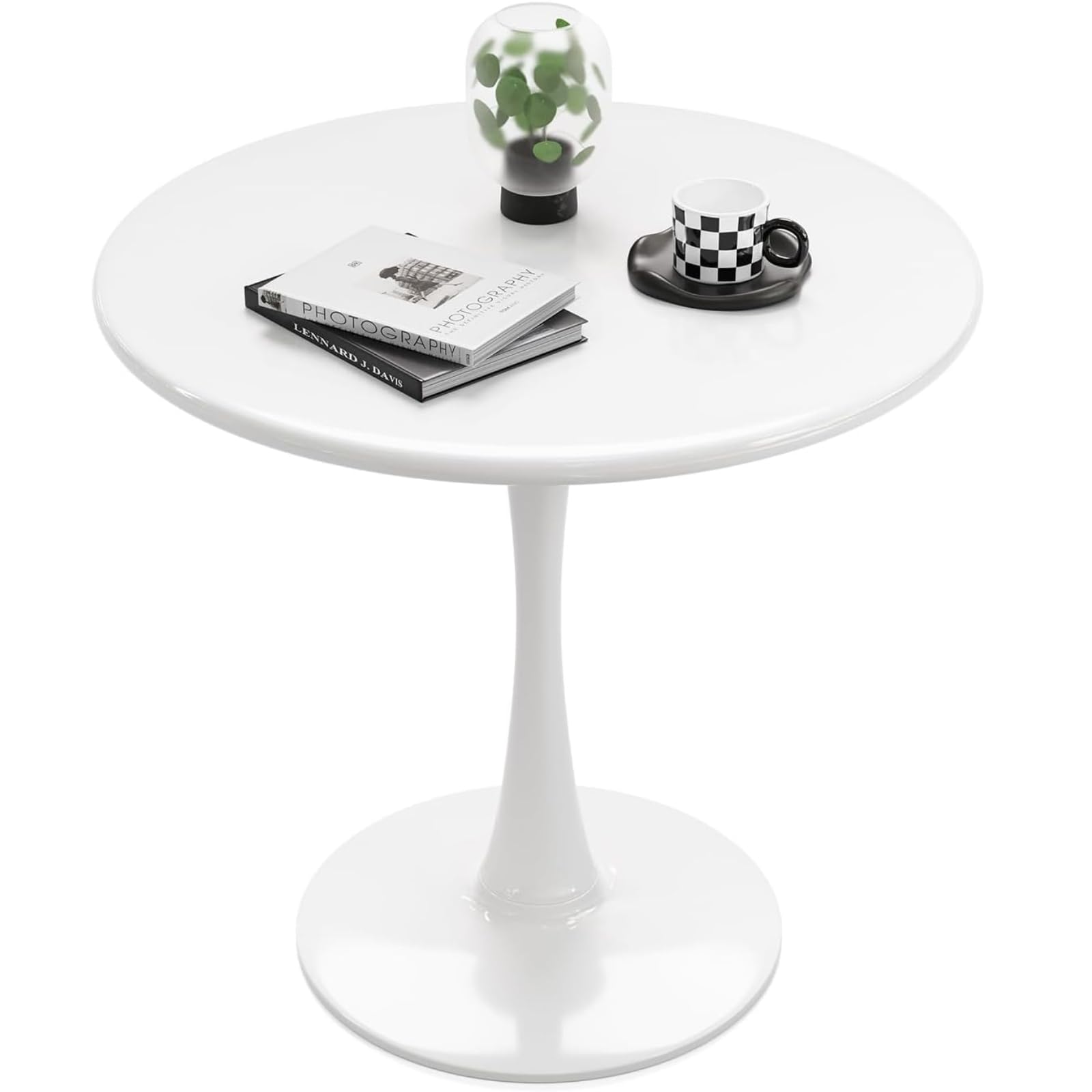 White Round Dining Table for 2 Person, 24 Inch Small Tulip Table with Metal Pedestal - Mid Century Modern Kitchen & Living Room Table for Home, Office, Cafe, Bar, Bistro - Perfect for Small Spaces & Intimate Dining