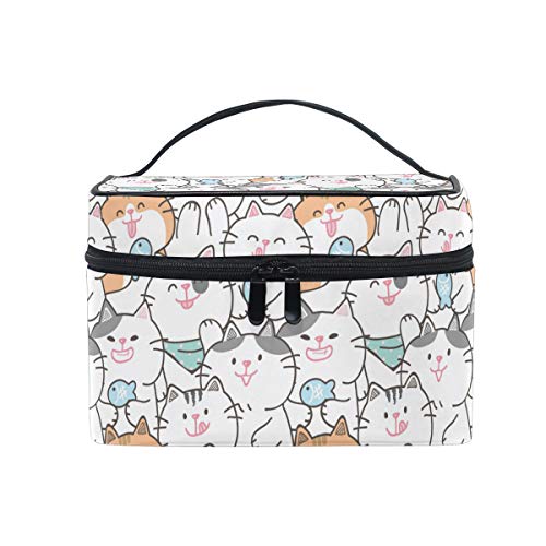 Cute Cartoon Cat & Fish Makeup Bag - Travel Cosmetic Organizer with Mesh Pocket for Women | Perfect for Christmas Gifts & Toiletry Storage
