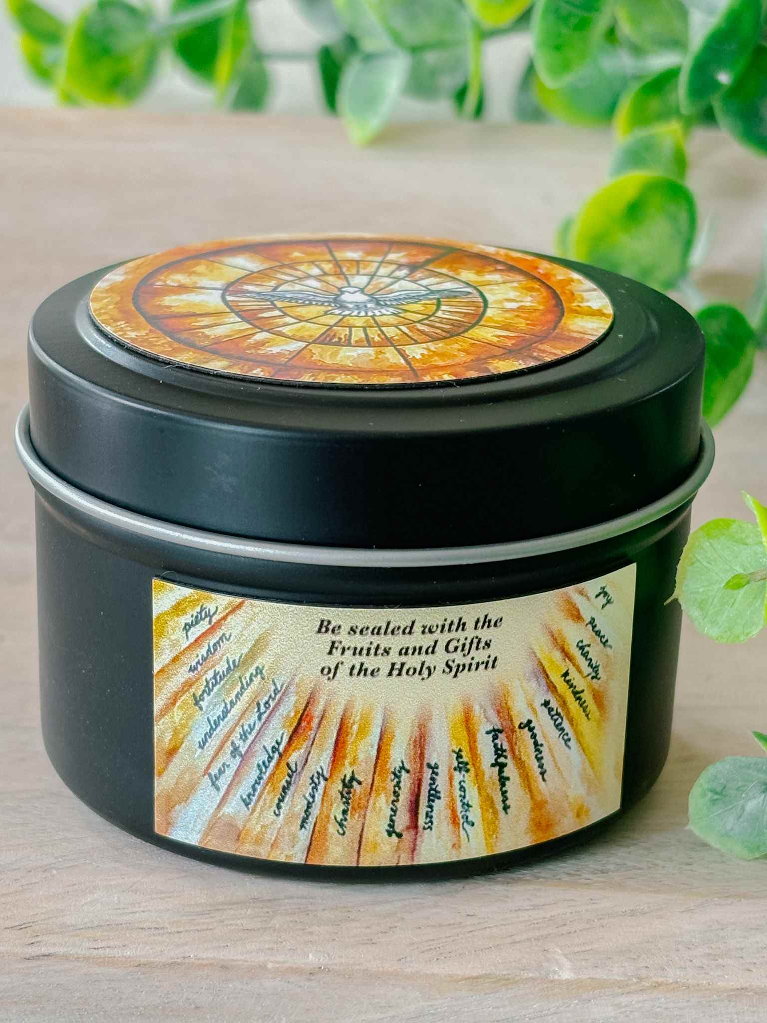 Holy Spirit Prayer Candle in Tin - Religious Devotional Candle for Church, Home Altar & Spiritual Healing