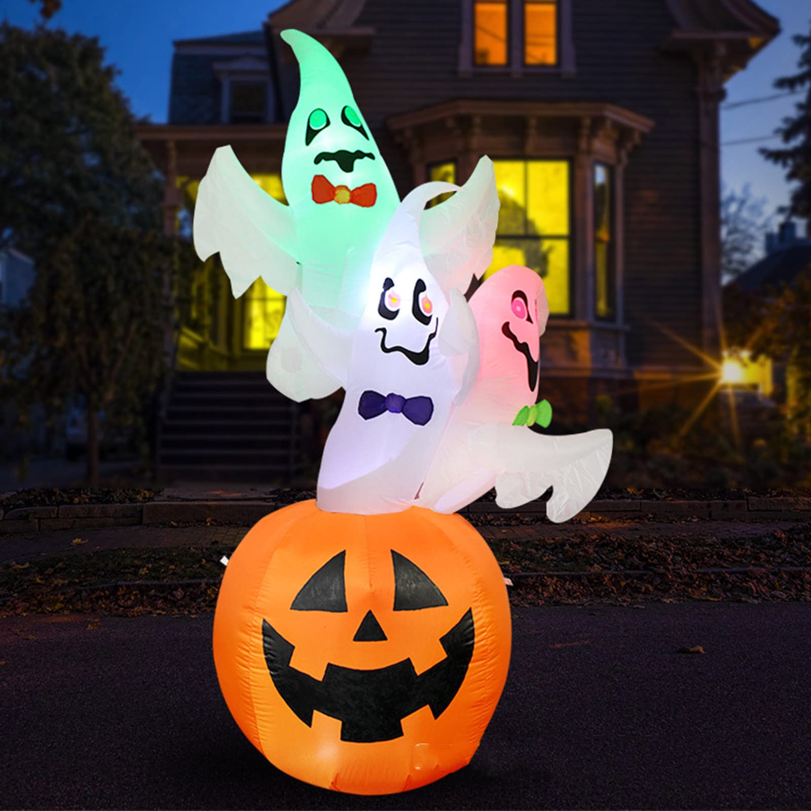 Spooky Halloween Inflatable Ghost with LED Lights & Pumpkin Decor - Outdoor Yard Decoration for Halloween Parties, Haunted Houses & Ghost Festival Celebrations