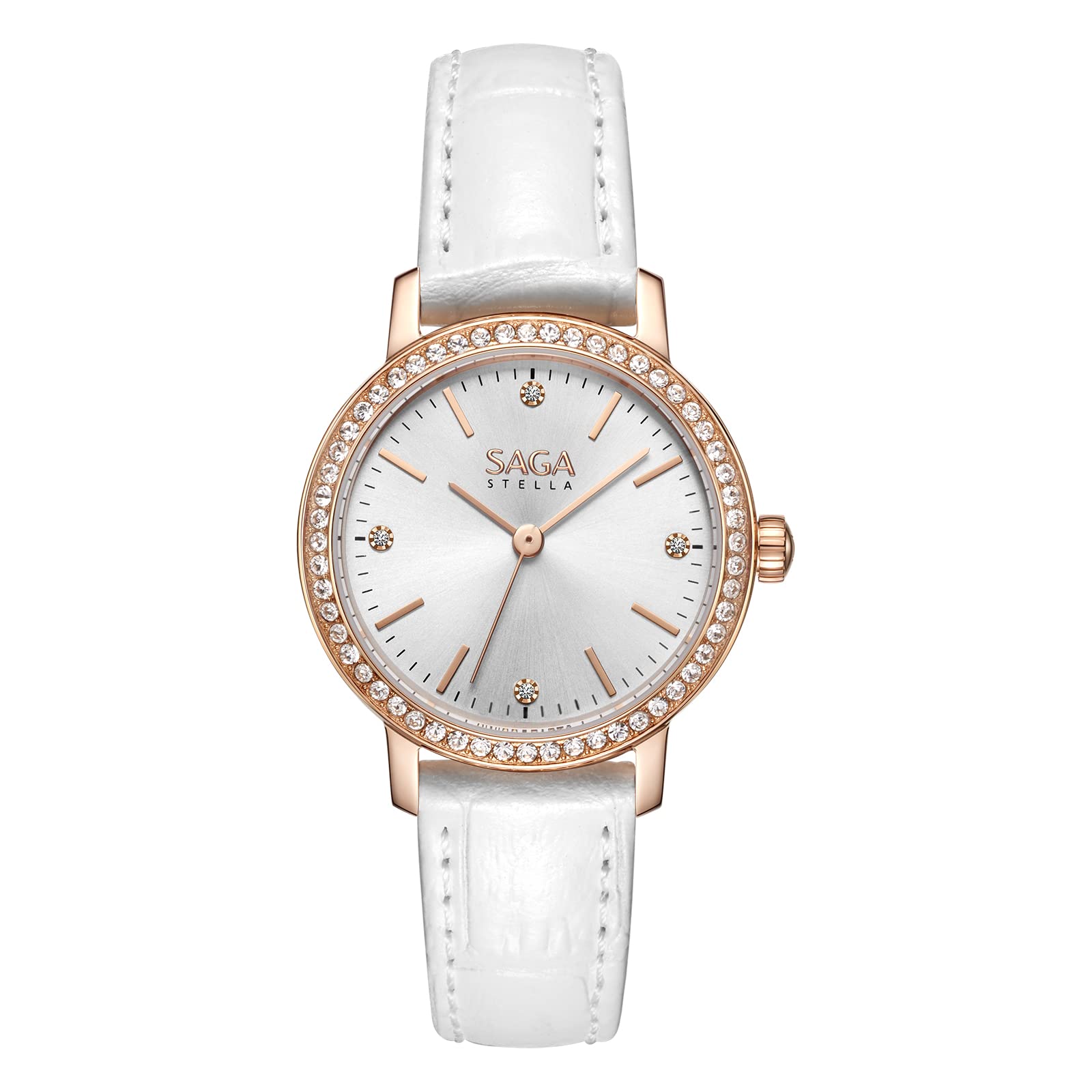 SAGA Luxury Women's Crystal Accent Dress Watches - Elegant Stainless Steel & Leather Wristwatch for Women - Perfect Gift for Birthday, Anniversary & Formal Occasions