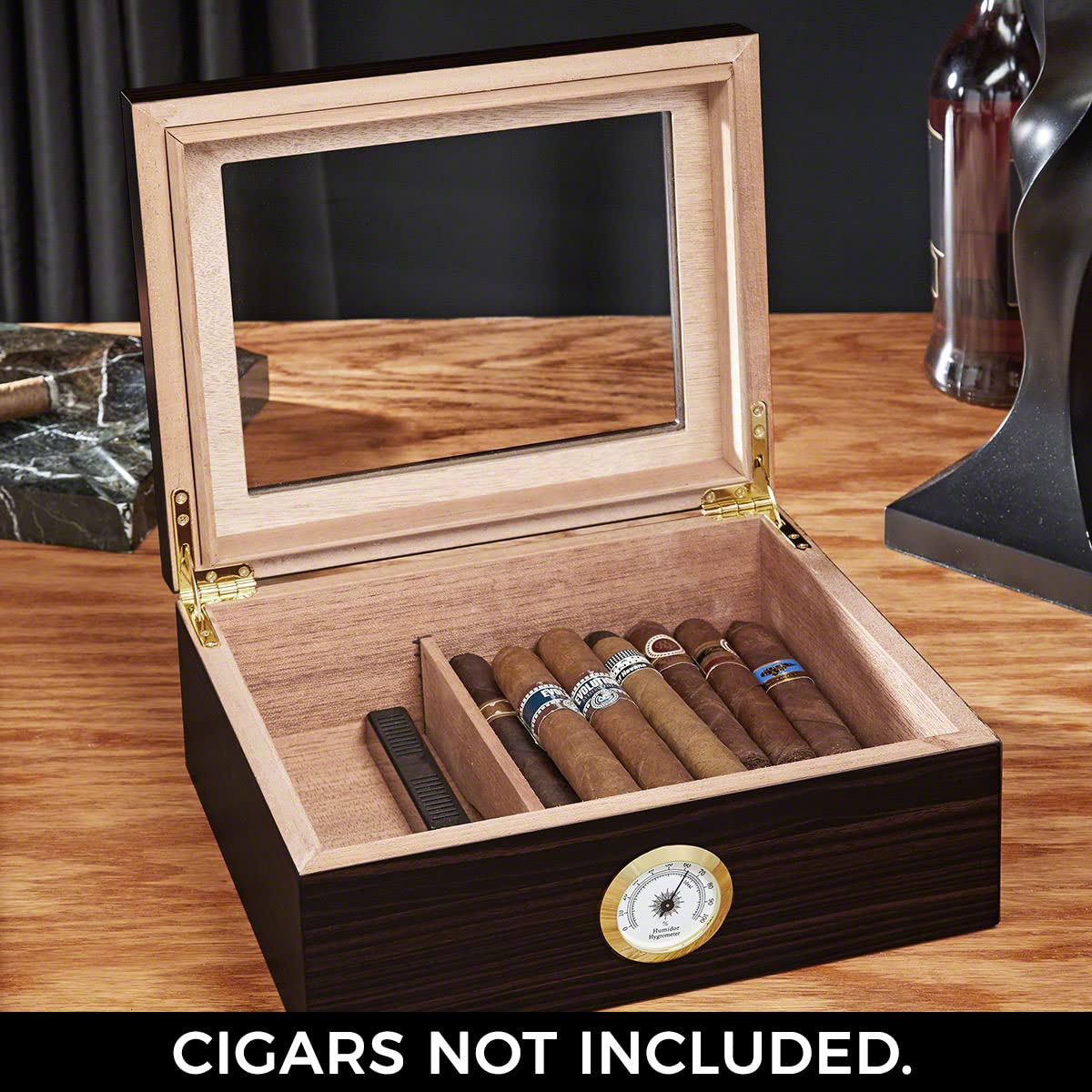 Premium Custom Engraved Twist Cigar Glasses with Spanish Cedar Humidor Set - Perfect for Whiskey & Cigar Lovers, Gifts for Men, Home Bar Accessories