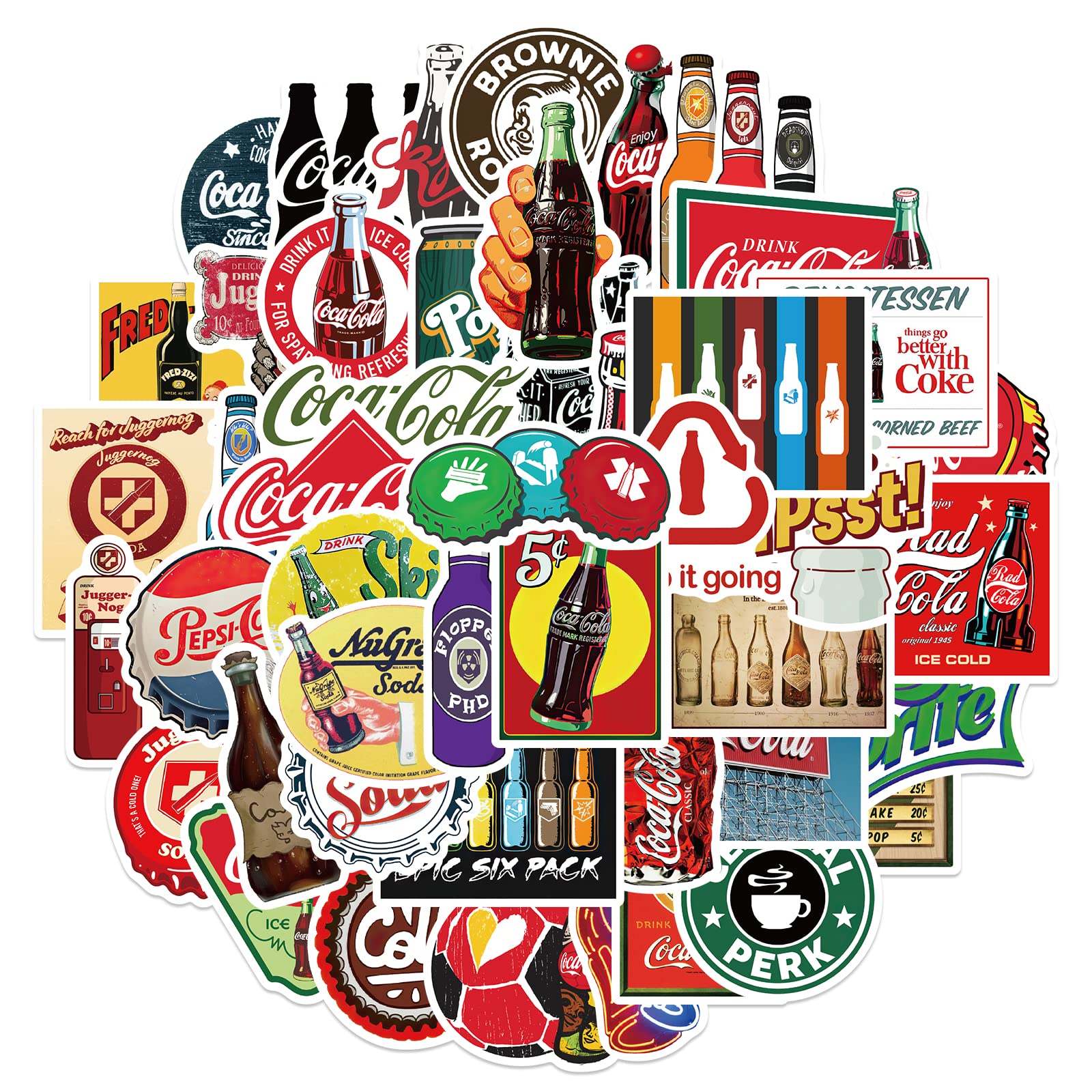 50PCS Fashion Coke Vinyl Waterproof Stickers - Durable Decals for Laptop, Hydro Flask, Phone Cases, Scrapbooking, Skateboard, Luggage - Perfect for Personalizing Devices and Accessories
