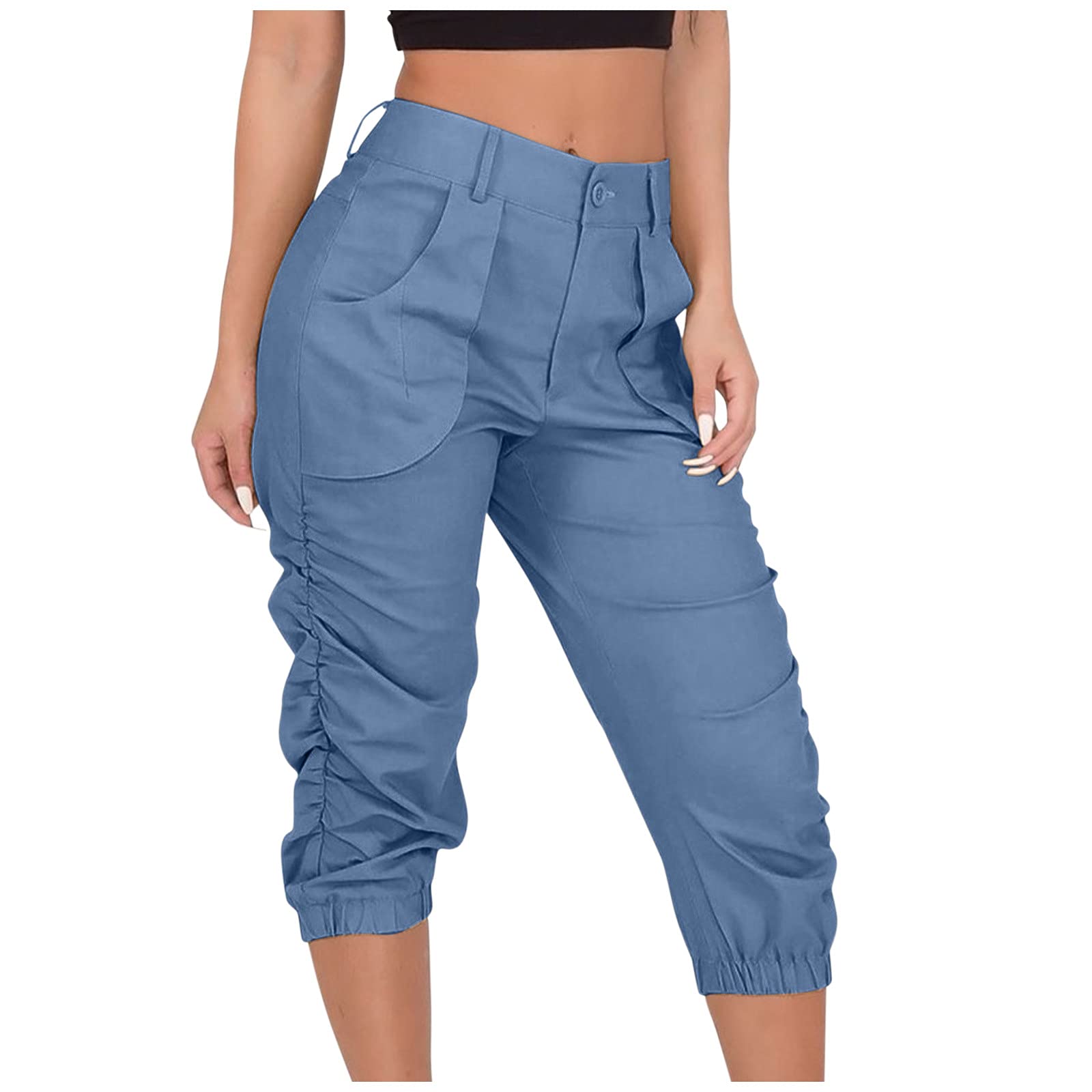 ZYXTIM Women's Plus Size Stretch Cargo Capri Pants - High Waisted Outdoor Hiking & Work Utility Joggers with Pockets - Perfect for Hiking, Camping, Travel & Casual Wear