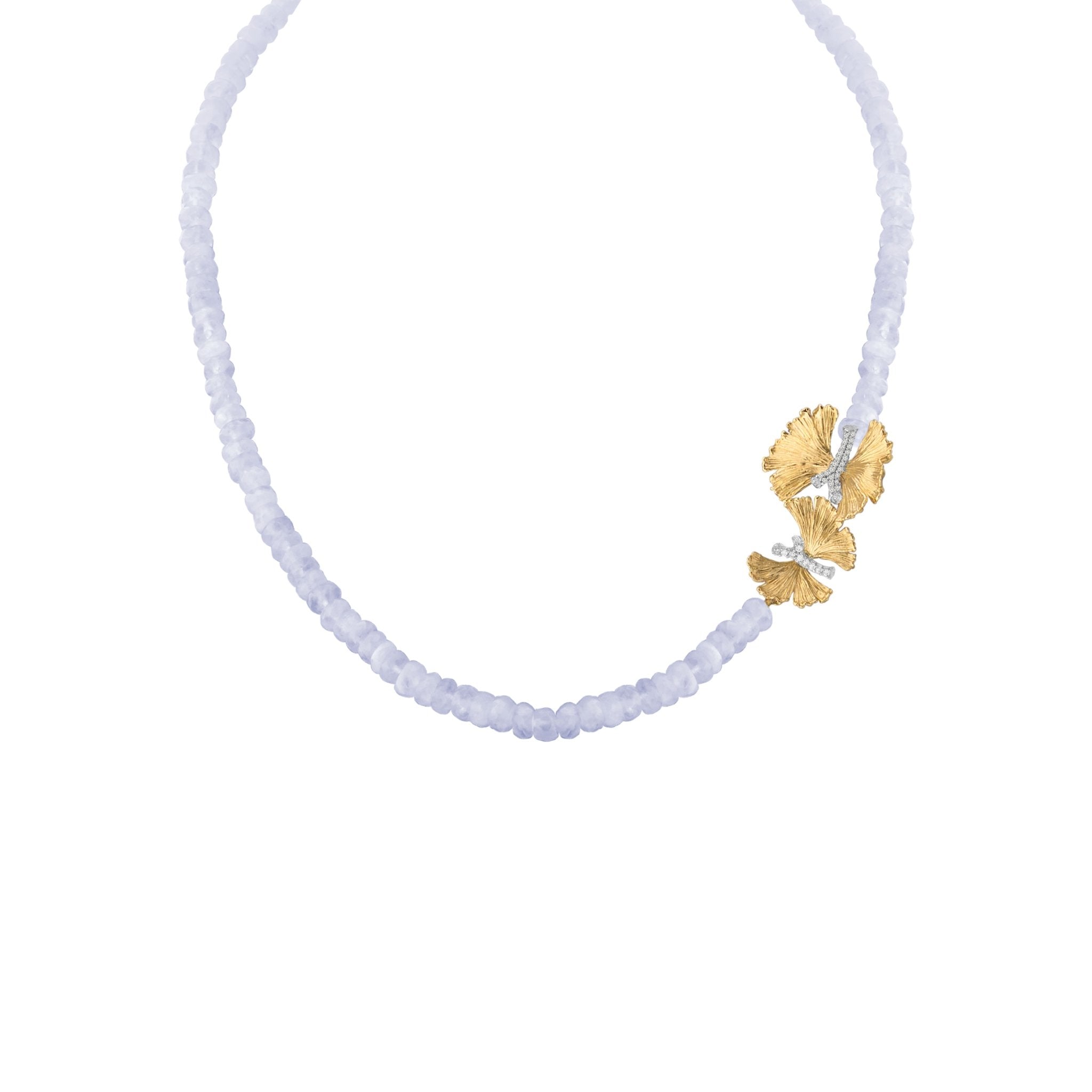 Elegant Butterfly Ginkgo Necklace with Chalcedony & Diamond Accents - Perfect for Weddings, Anniversaries & Special Occasions