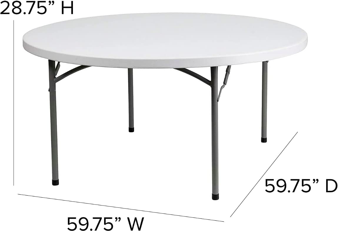 7-Pack 5-Foot Round Heavy-Duty Granite White Plastic Folding Tables - Indoor/Outdoor Use for Dining, Kitchen, Picnics, Events & Portable Bar Setup