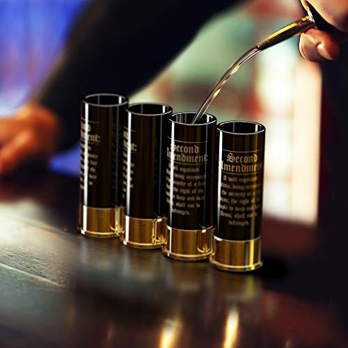 2nd Amendment 12 Gauge Shot Glasses Set of 4 - Patriotic American Veteran-Owned Unique Drinking Glasses for Parties, BBQs & Patriotic Celebrations