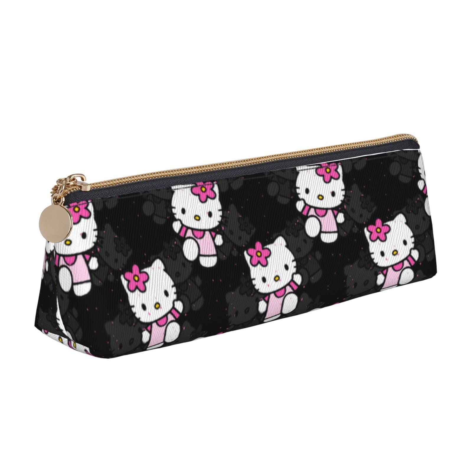 Cute Black Cat Anime Pencil Case for Girls - Leather Zipper Pouch for School, Office & Women - Perfect for Students, Work & Stationery Organizers