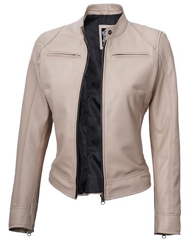 Dodg Beige Leather Jacket Women