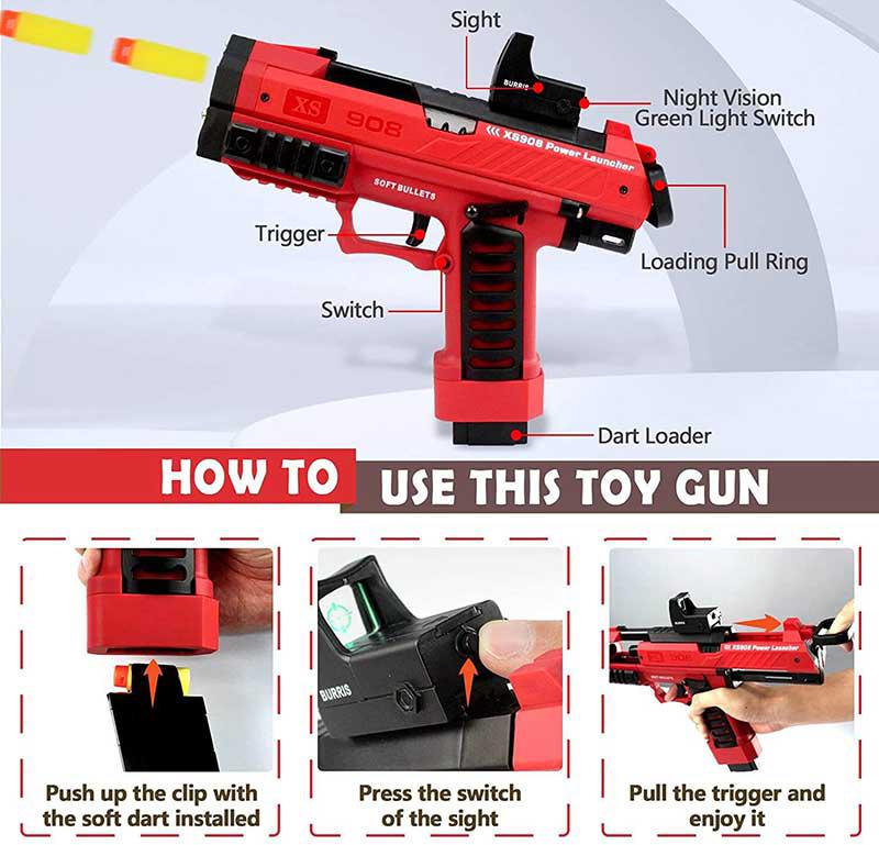 XS908 Raptor Foam Dart Blaster Toy Gun - High Performance Foam Dart Shooter for Outdoor Play, Nerf Battles & Backyard Games (Great for Kids, Teens & Adults)