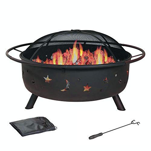 36 Inch Large Cosmic Outdoor Patio Fire Pit with Charcoal Grill - Wood Burning Fireplace with Poker & Spark Screen for Backyard, Garden, Camping - Heavy Duty Steel Firepit by HomeRoots - Perfect for Outdoor Gatherings, BBQ Parties & Cozy Nights