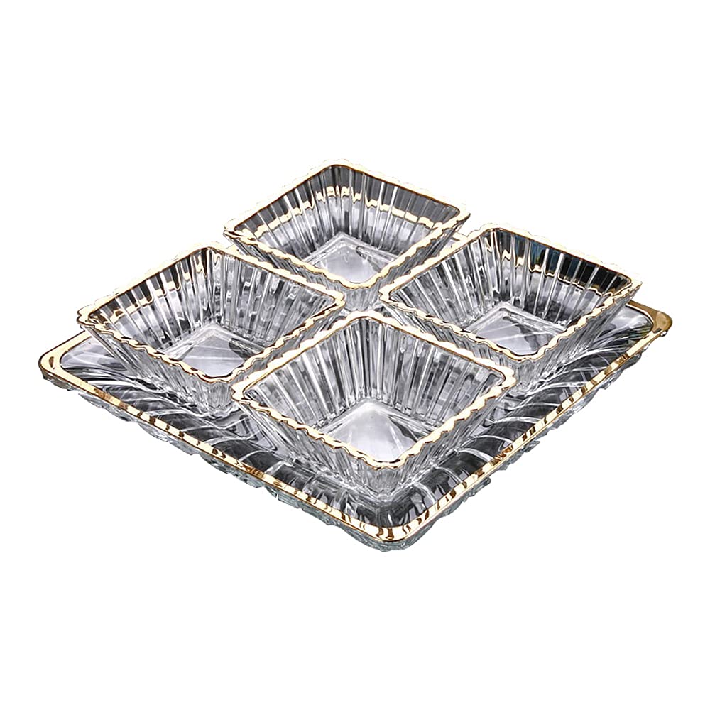 European Creative Crystal Glass Fruit Plate - Detachable Compartment Serving Bowl for Dried Fruits, Snacks & Desserts | Elegant Wedding Decoration & Household Tray Set | Perfect for Living Room Parties, Afternoon Tea & Special Occasions