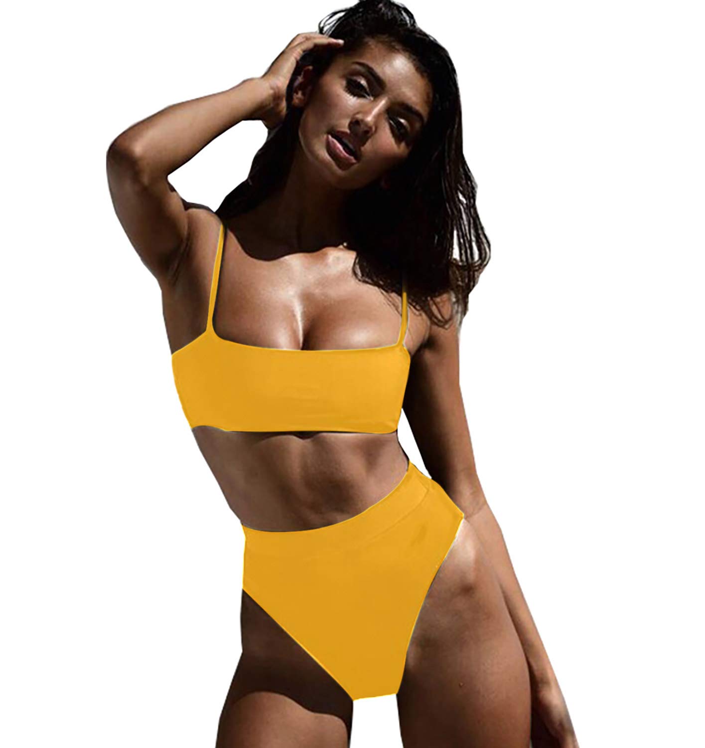 Jeniulet High Waisted Bikini Set - Sexy Solid 2 Piece Swimsuit for Women | Bathing Suits for Beach, Pool & Summer Vacations