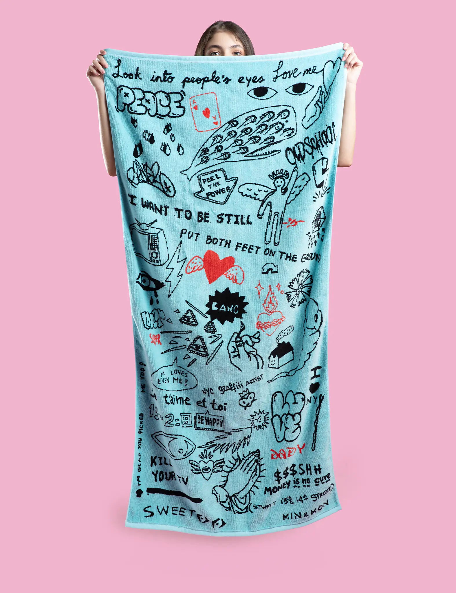 Soft Cotton Beach Towel with Urban Doodles Design - Perfect for Pool, Vacation & Summer Outdoor Activities