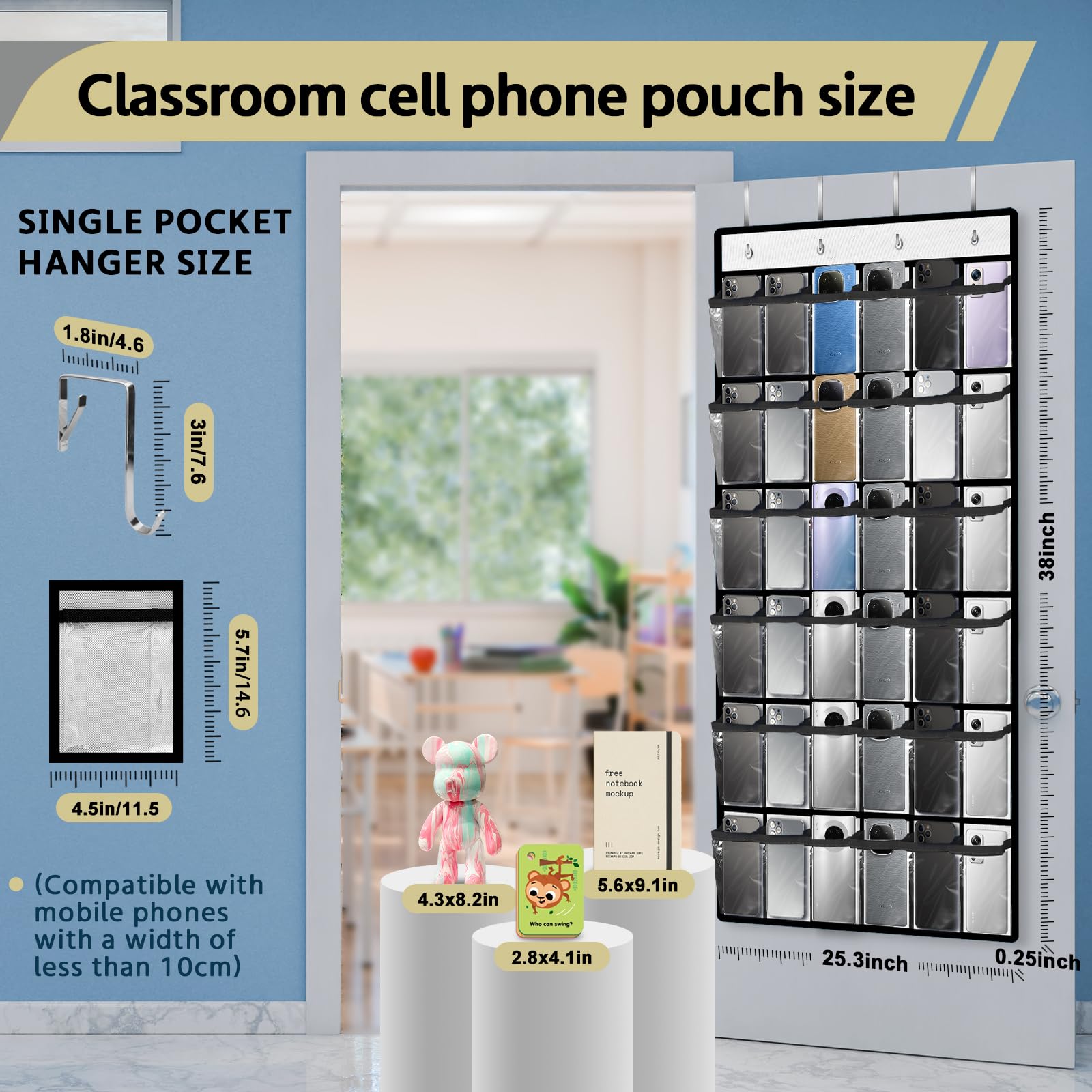 PAULONE 36-Pocket Classroom Organizer - Wall Mounted Storage Chart for Phones, Calculators & Small Items - White Hanging Door Pocket Chart for Teachers & Students - Perfect for Classroom, Office & Home Organization
