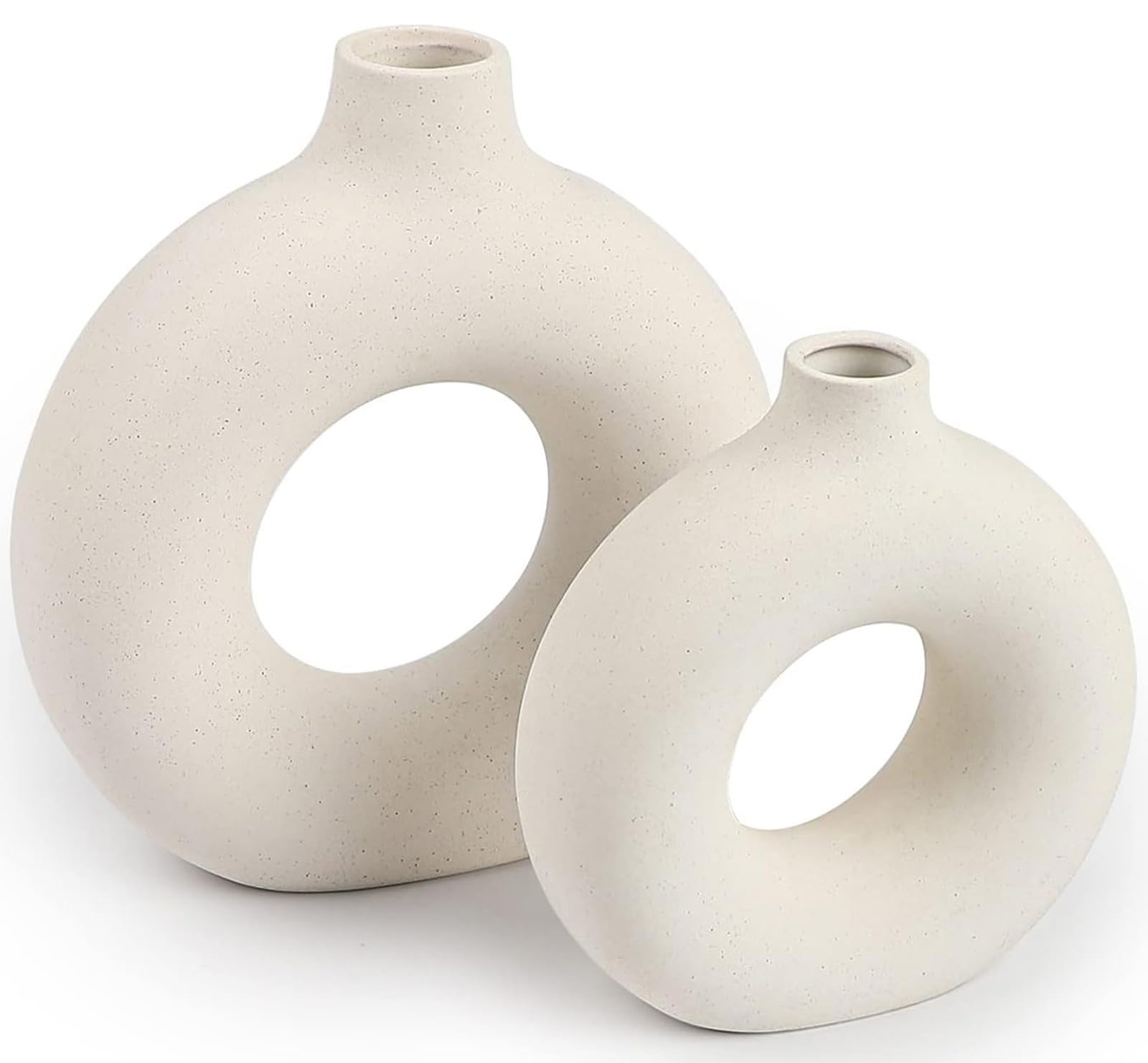 Modern Ceramic Vases Set of 2 - White Boho Style Home Decor for Living Room, Kitchen, Bedroom & Office - Perfect for Farmhouse, Mantle & Dining Table Decoration